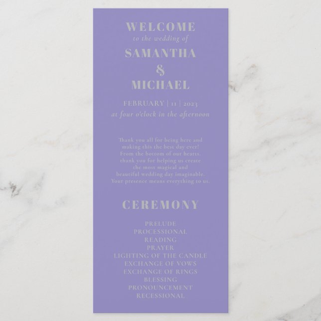 Lavender Silver minimal modern program wedding (Front)