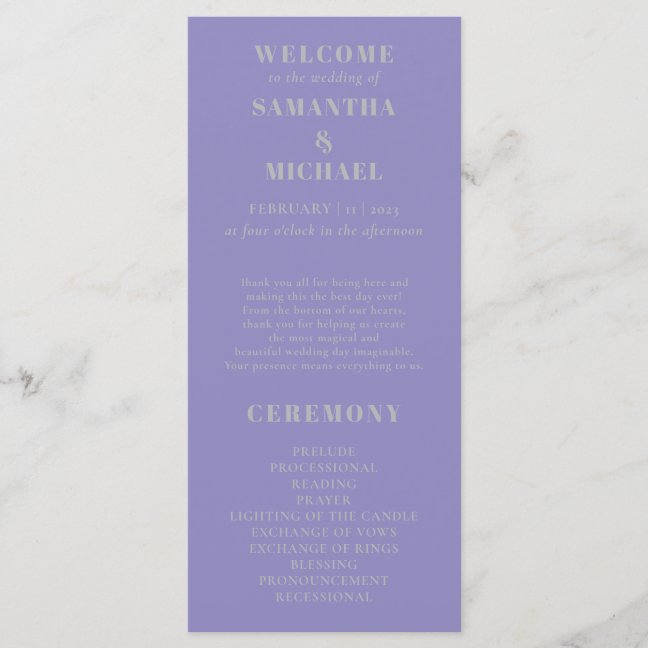 Lavender Silver minimal modern program wedding