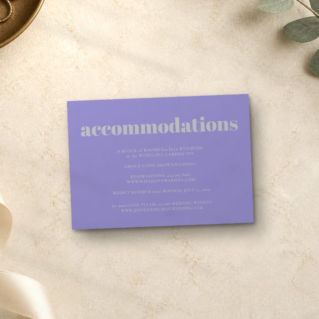 Lavender Silver Minimalist Wedding Accommodations Enclosure Card