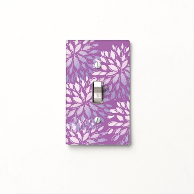 Lavender & Silver Modern Floral Light Switch Cover (In Situ)