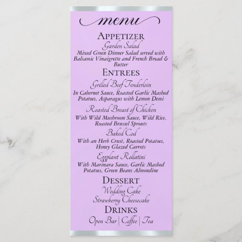 Lavender/Silver - Monogram & Thank You Menu