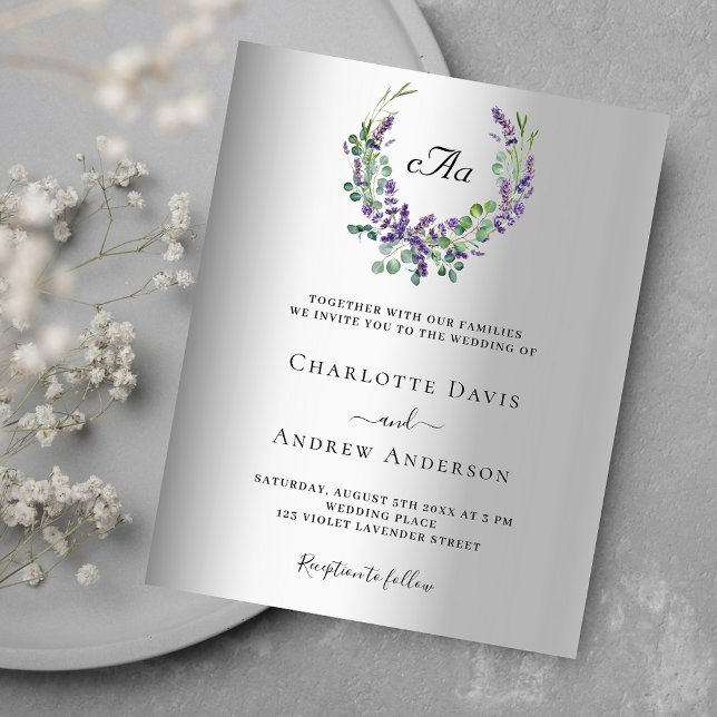 Lavender silver monogram wedding budget invitation (Creator Uploaded)