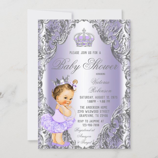 Lavender Silver Princess Baby Shower Invitation (Front)