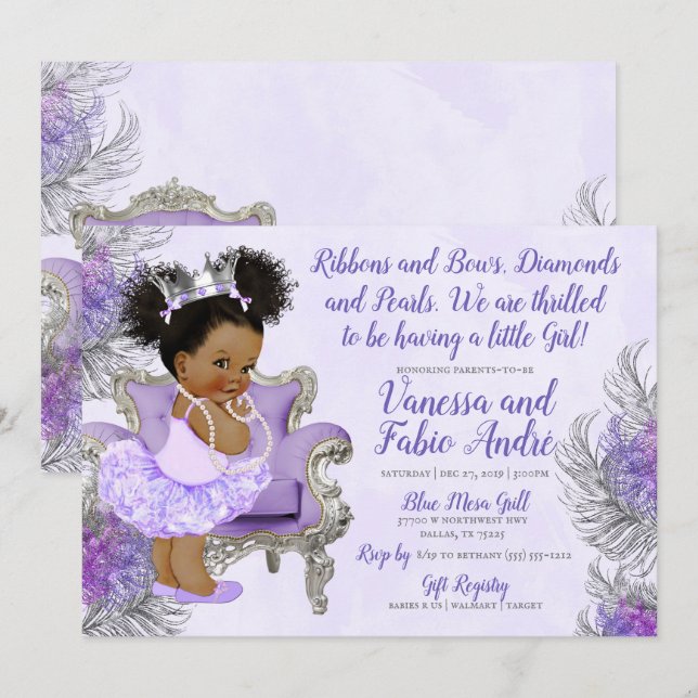 Lavender Silver Princess Baby Shower Invitation (Front/Back)