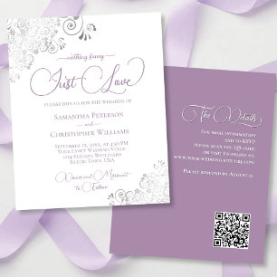 Lavender Silver QR Code BUDGET Wedding Invite