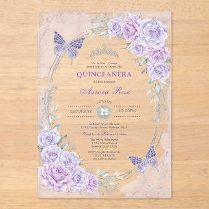 Lavender Silver Quinceanera Mis Quince 15 Anos Acrylic Invitations