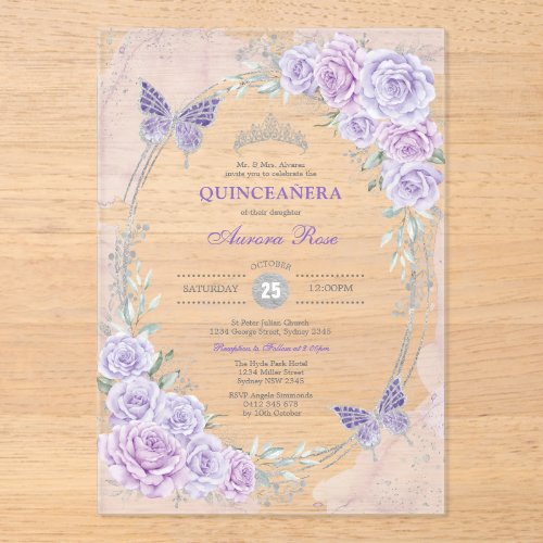 Lavender Silver Quinceanera Mis Quince 15 Anos Acrylic Invitations