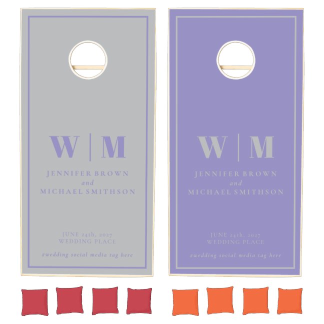 Lavender Silver Simple Formal Wedding Couple Cornhole Set