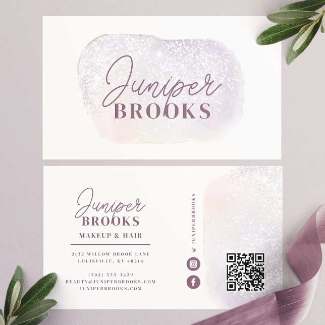 Lavender Silver Social Media QR Code Glitter Business Card (Creator Uploaded)