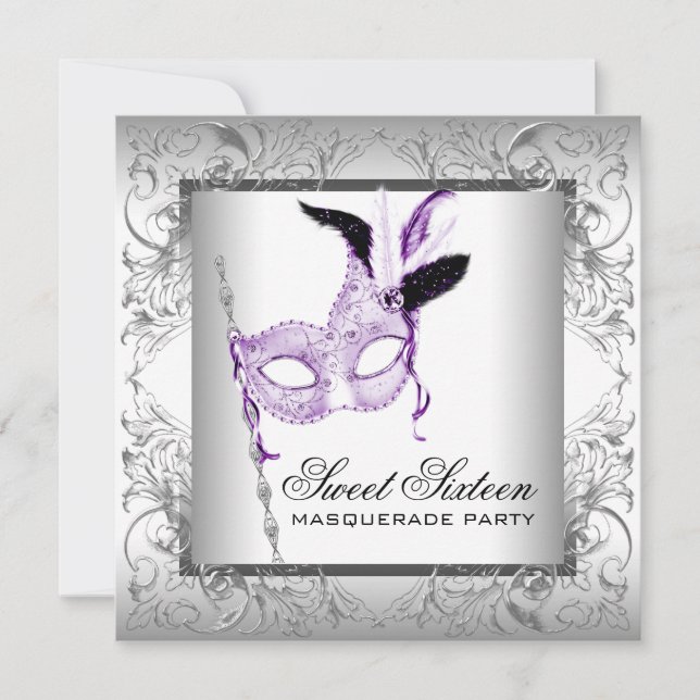 Lavender Silver Sweet 16 Masquerade Party Invitation (Front)