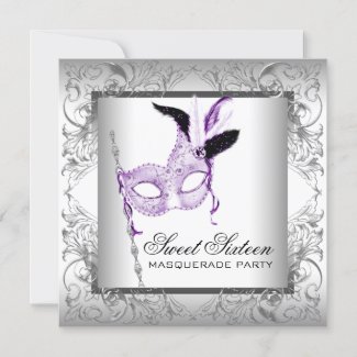 Lavender Silver Sweet 16 Masquerade Party Invitation