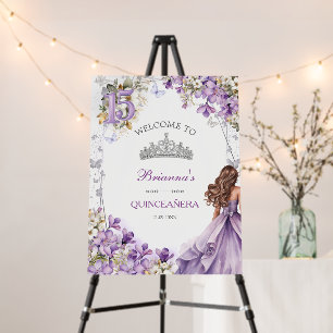 Lavender Silver Tiara Floral Quinceañera Welcome Foam Board