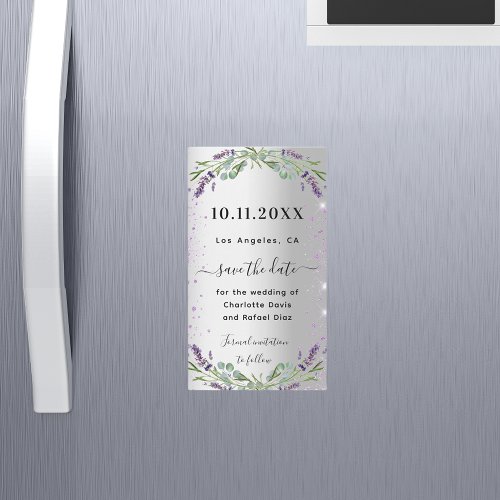 Lavender silver wedding Save the Date magnet