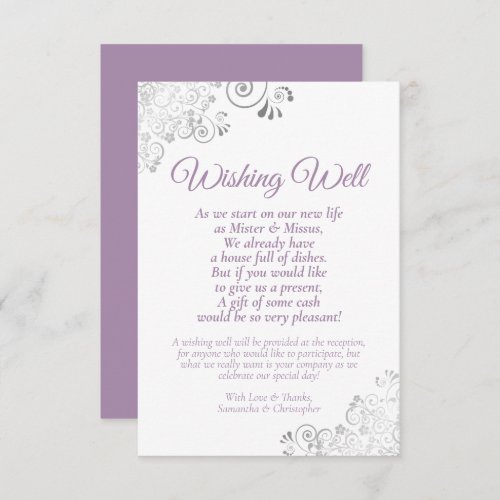 Lavender  Silver White Wedding Wishing Well Poem Enclosure Card