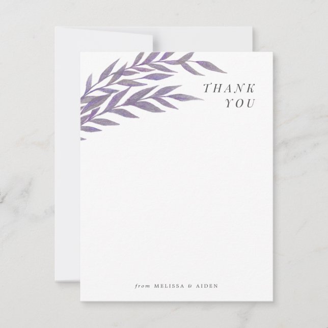 Lavender Simple Branch Thank You Note (Front)