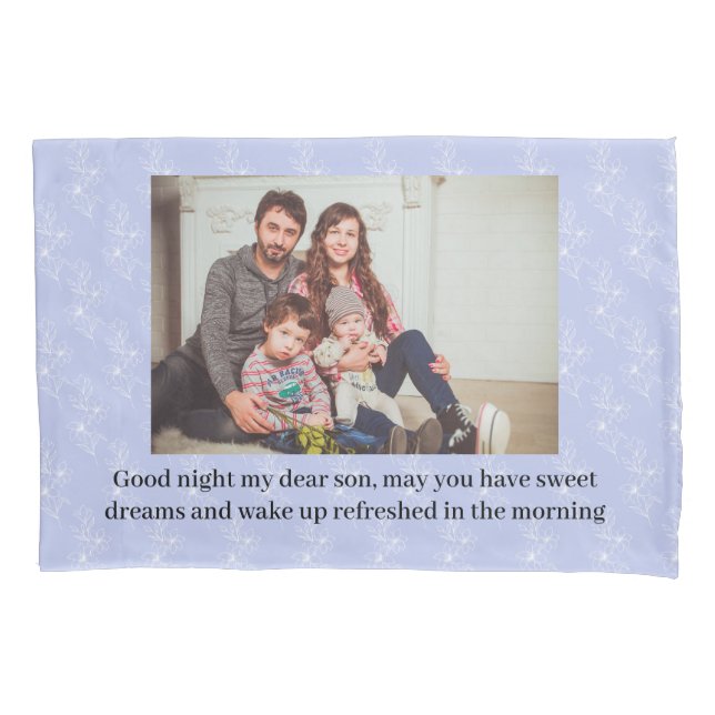 Lavender Simple Floral Blue w/ Photo Pillow Case (Front)