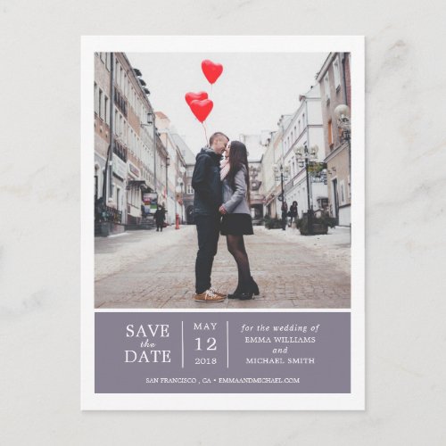 Lavender Simple  Modern Photo Save the Date Announcement Postcard