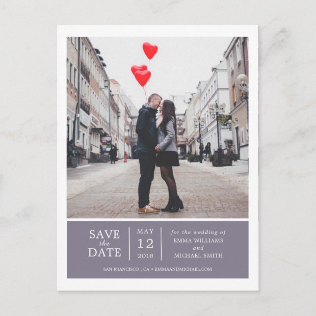 Lavender Simple & Modern Photo Save the Date Announcement Postcard (Front)