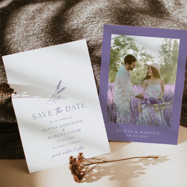 Lavender Simple Wedding Save The Date Invitation (Front/Back)