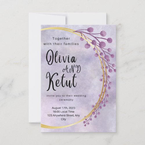 lavender sketch round floral wedding invitation