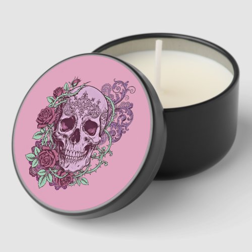 Lavender Skull With Roses Goth Design Mini Candle Favors
