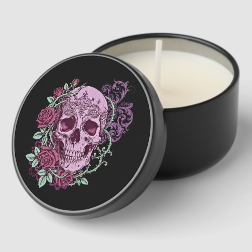 Lavender Skull With Roses Goth Design Mini Candle Favors