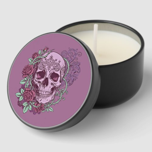 Lavender Skull With Roses Goth Design Mini Candle Favors