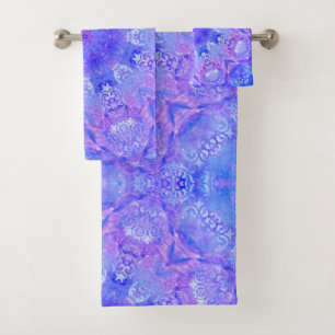 Lavender Sky Blue Purple Sparkle Damask   Bath Towel Set