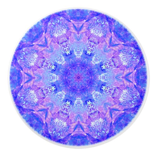 Lavender Sky Blue Purple Sparkle Damask   Ceramic Knob