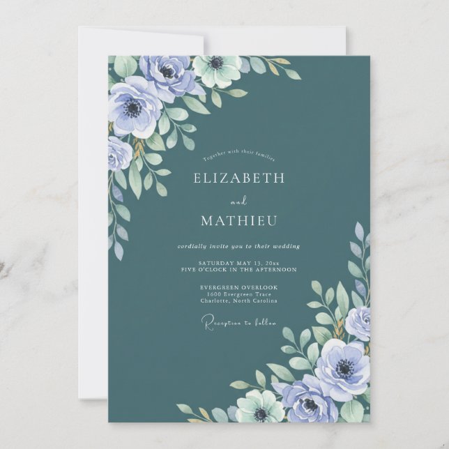 Lavender Slate Ranunculus Eucalyptus Wedding Invitation (Front)