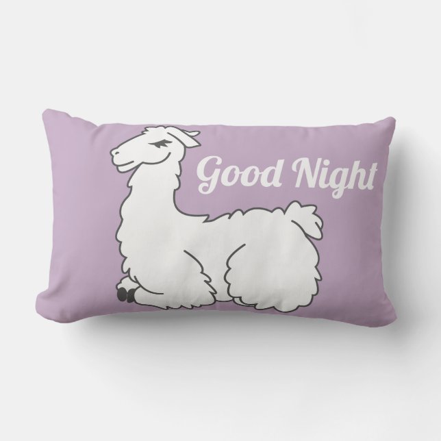 Lavender Sleepy Llama Good Night Lumbar Pillow (Front)