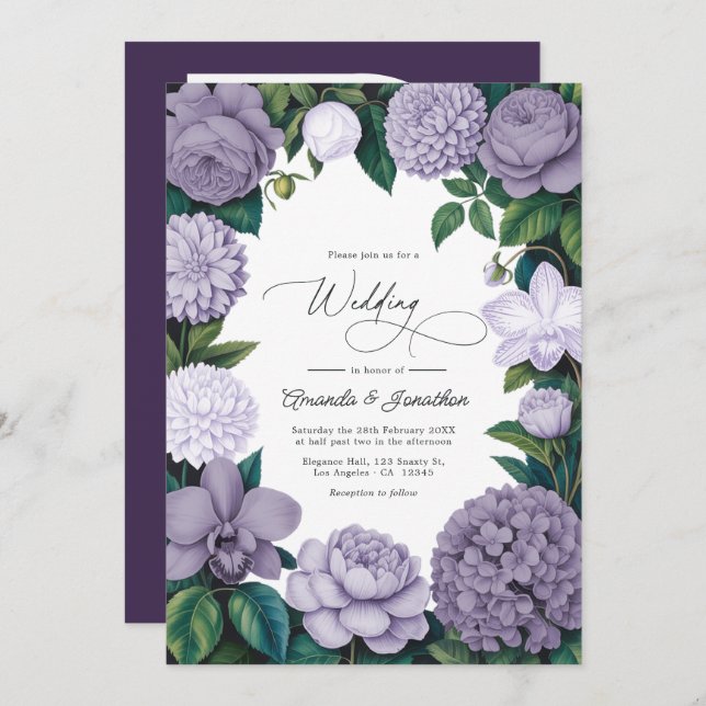 Lavender Smoke, Lilac Ash & Moonstone Wedding Invitation (Front/Back)