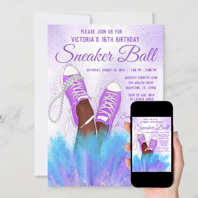 Lavender Sneaker Ball Birthday Party Invitation | Zazzle