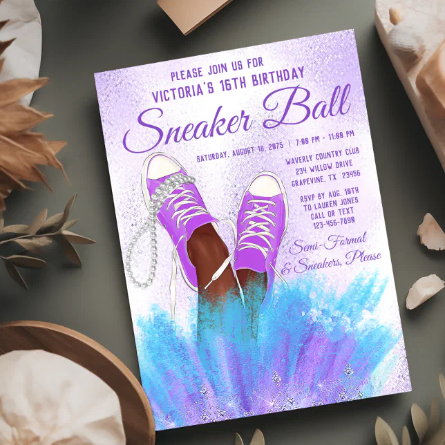 Lavender Sneaker Ball Birthday Party Invitation | Zazzle