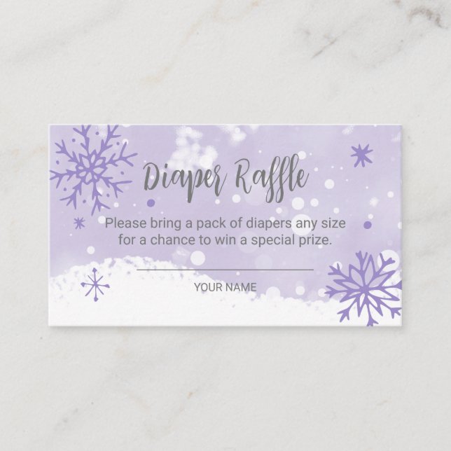 Lavender Snowflakes Baby Shower Diaper Raffle Enclosure Card (Front)