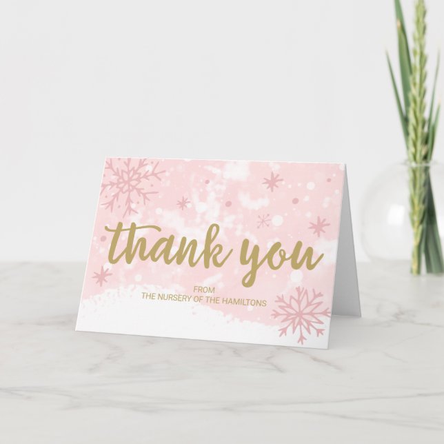 Lavender Snowflakes Winter Baby Shower Thank You C Card (Front)