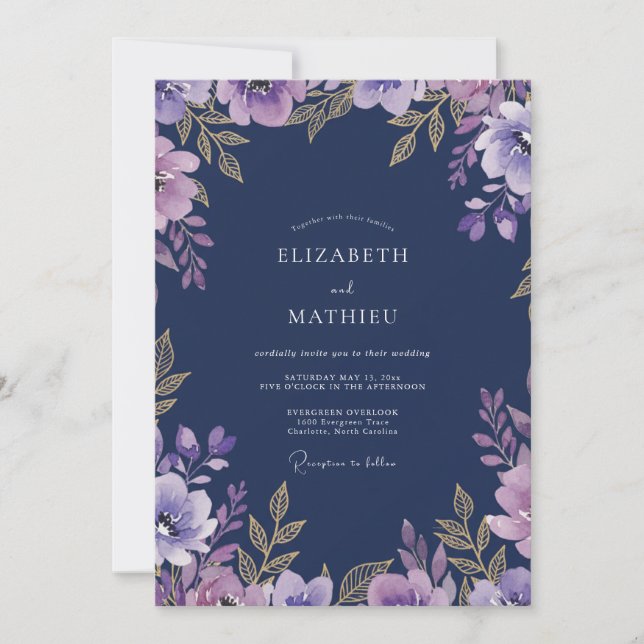 Lavender Soft Botanical Wedding Invitation (Front)