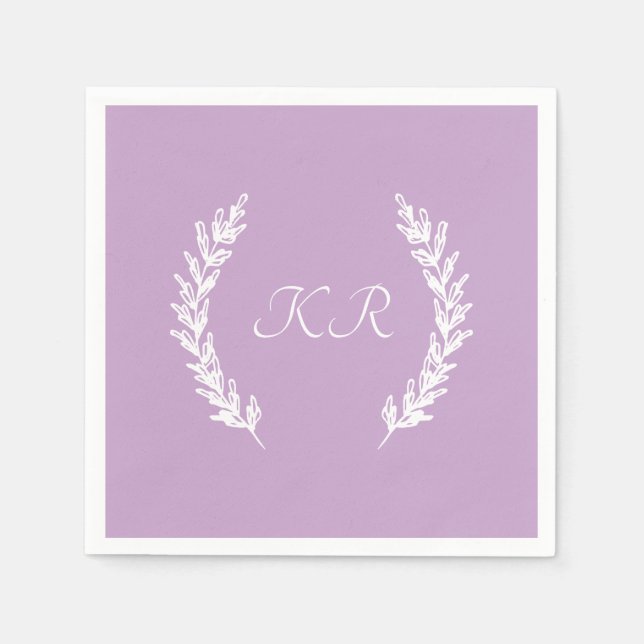 Lavender Soft Purple Floral Monogram Wedding  Napkins (Front)