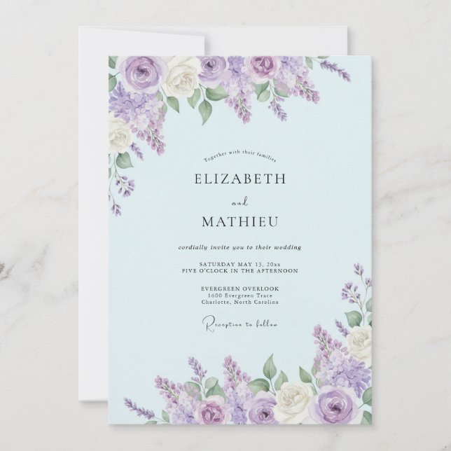 Lavender Soft Spring Floral Wedding Invitation (Front)