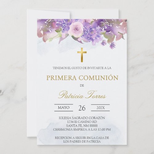 Lavender Spanish first communion Invitation