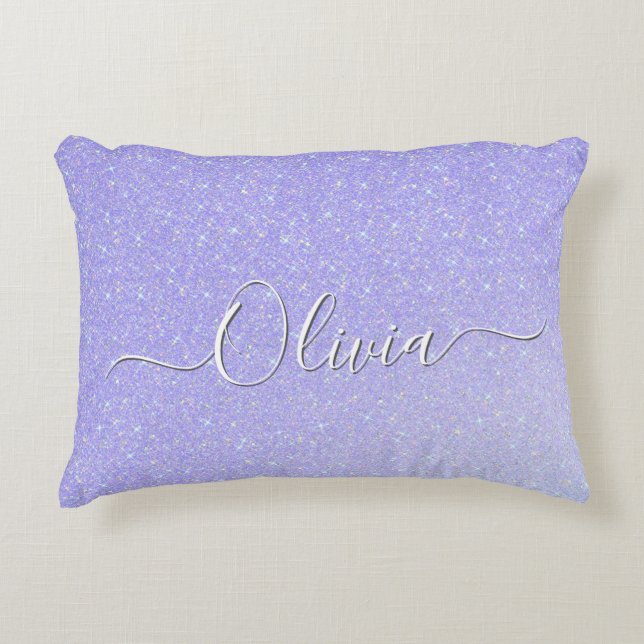 Lavender Sparkle Soft Pastel Custom Name  Accent Pillow (Front)