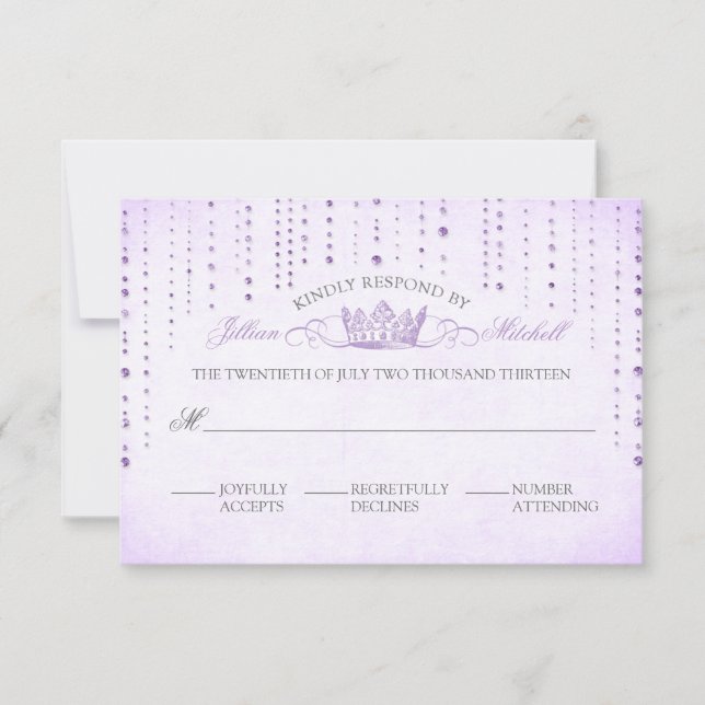 Lavender Sparkles & Crown Fairytale RSVP Card (Front)