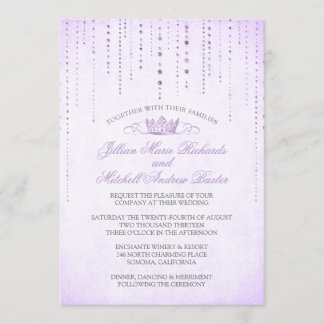 Lavender Sparkles & Crown Fairytale Wedding Invitation