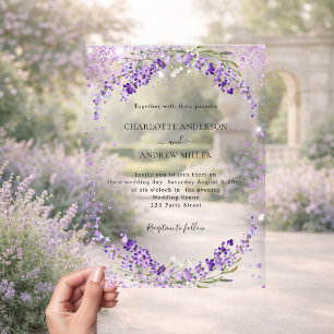 Lavender sparkles evening wedding  acrylic invitations