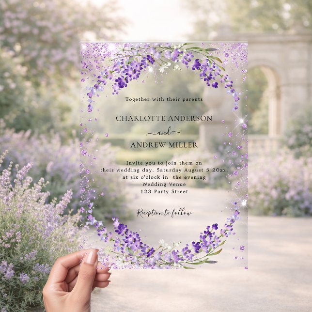 Lavender sparkles evening wedding  acrylic invitations (Creator Uploaded)