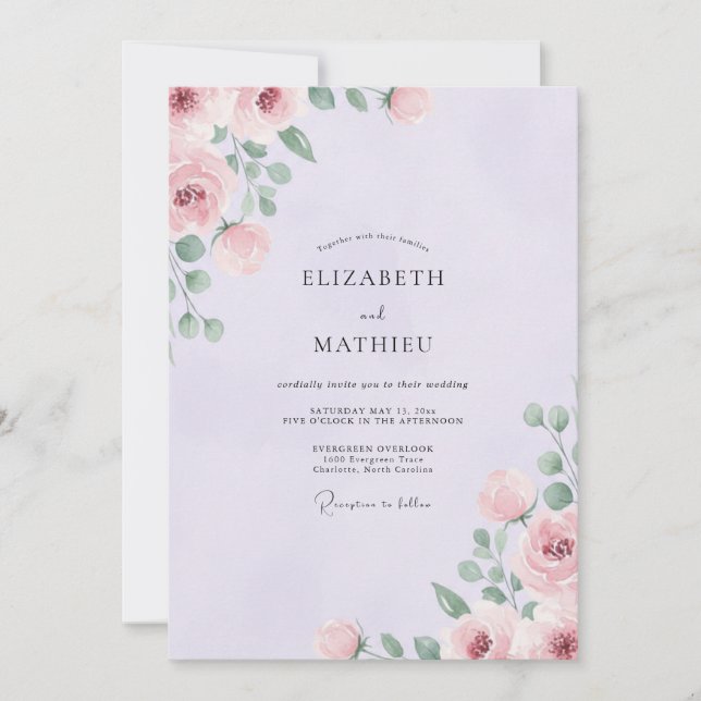 Lavender Splendid Rose Wedding Invitation (Front)