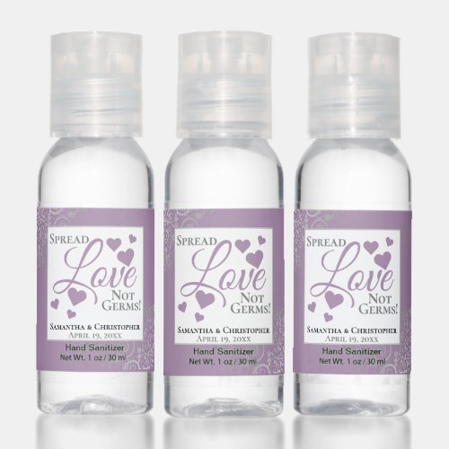 Lavender Spread Love not Germs Wedding Favor Hand Sanitizer