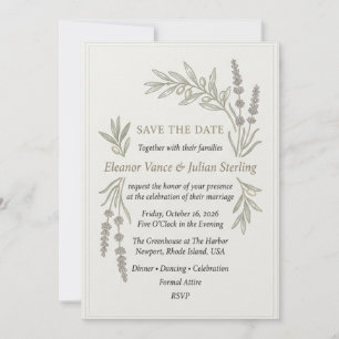 Lavender Sprigs, Olive Branches, Paneled Border Fr Invitation