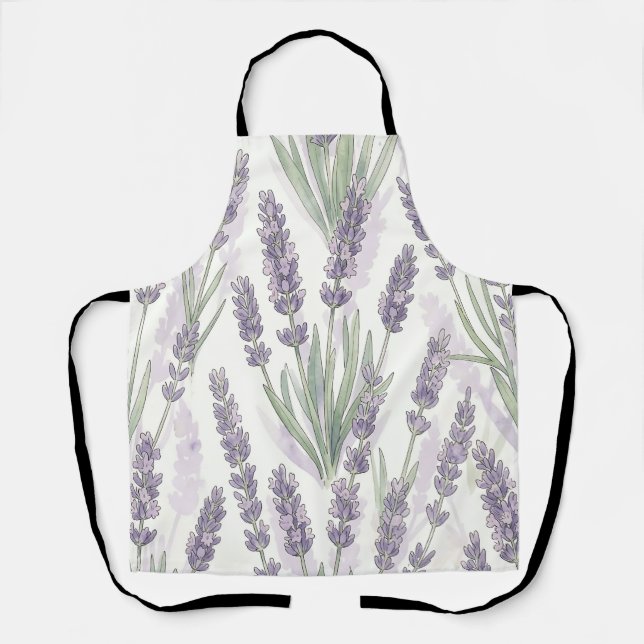 Lavender Sprigs Watercolor Botanical Pattern Apron (Front)