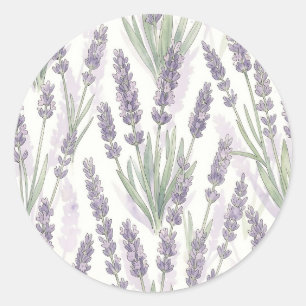 Lavender Sprigs Watercolor Botanical Pattern Classic Round Sticker